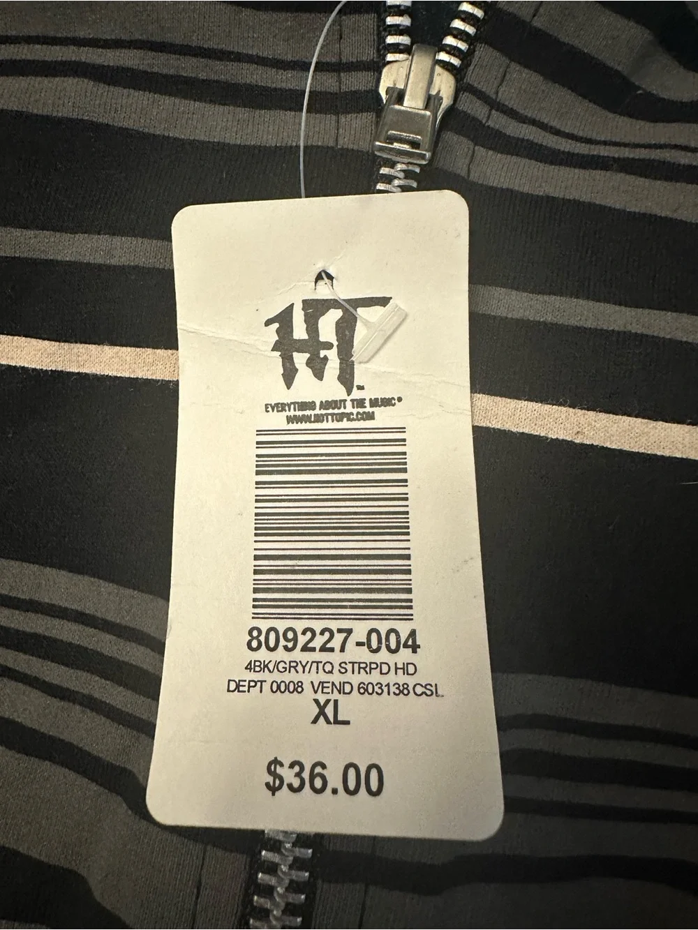 Men’s XL Hot Topic Striped Zip-Up Hoodie Blue, Gray & Black Y2K NOS NWT Unisex
